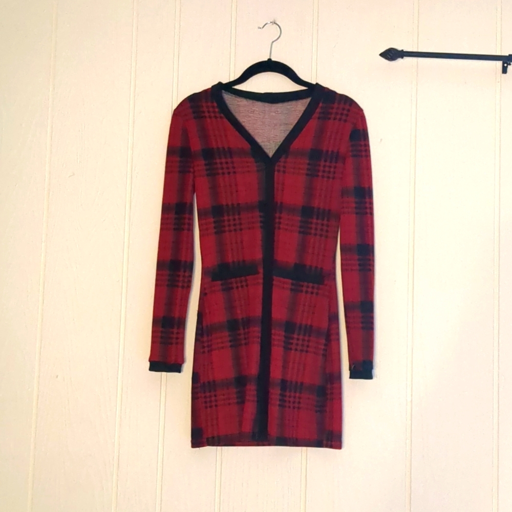 Red and Black Plaid Long Sleeve Dress
